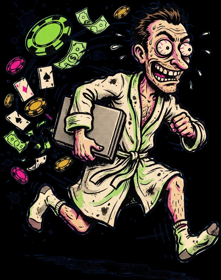Cartoon caricature sprinting away clutching a laptop